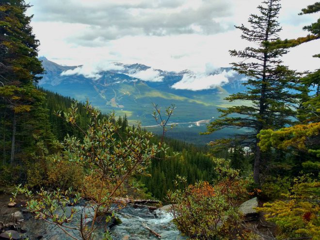 View of valley with river in Banff National Park