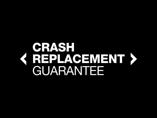 crash replacement guarantee with black background