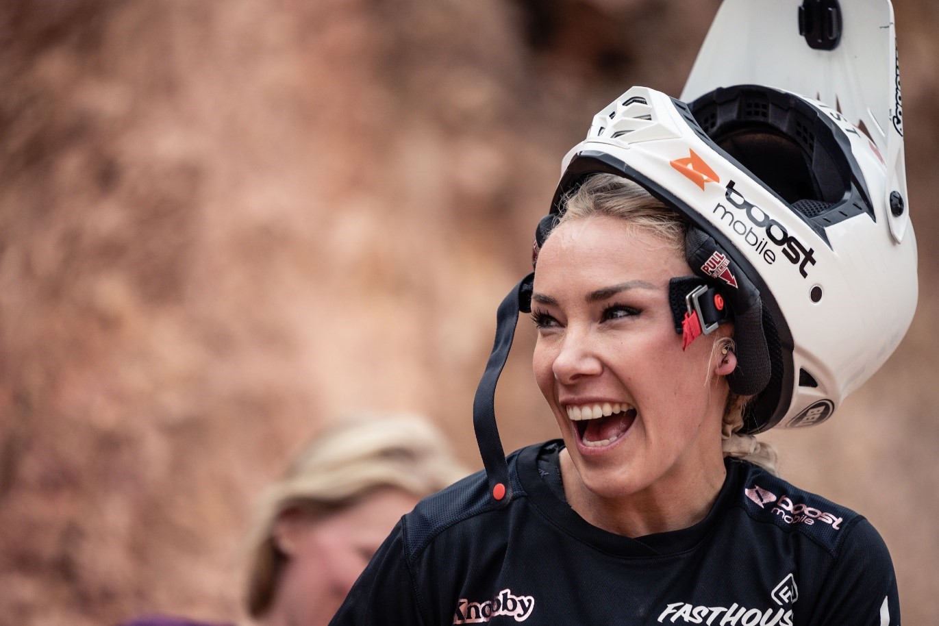 Caroline Buchanan is all smiles after stomping her front flip