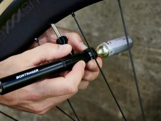 A tyre is being inflated with a CO2 cartridge
