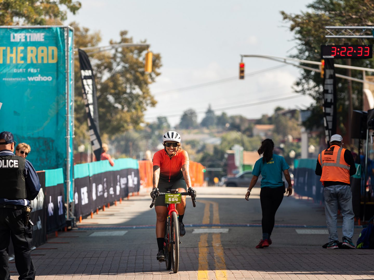 A rider approaching the starting line of a gravel race