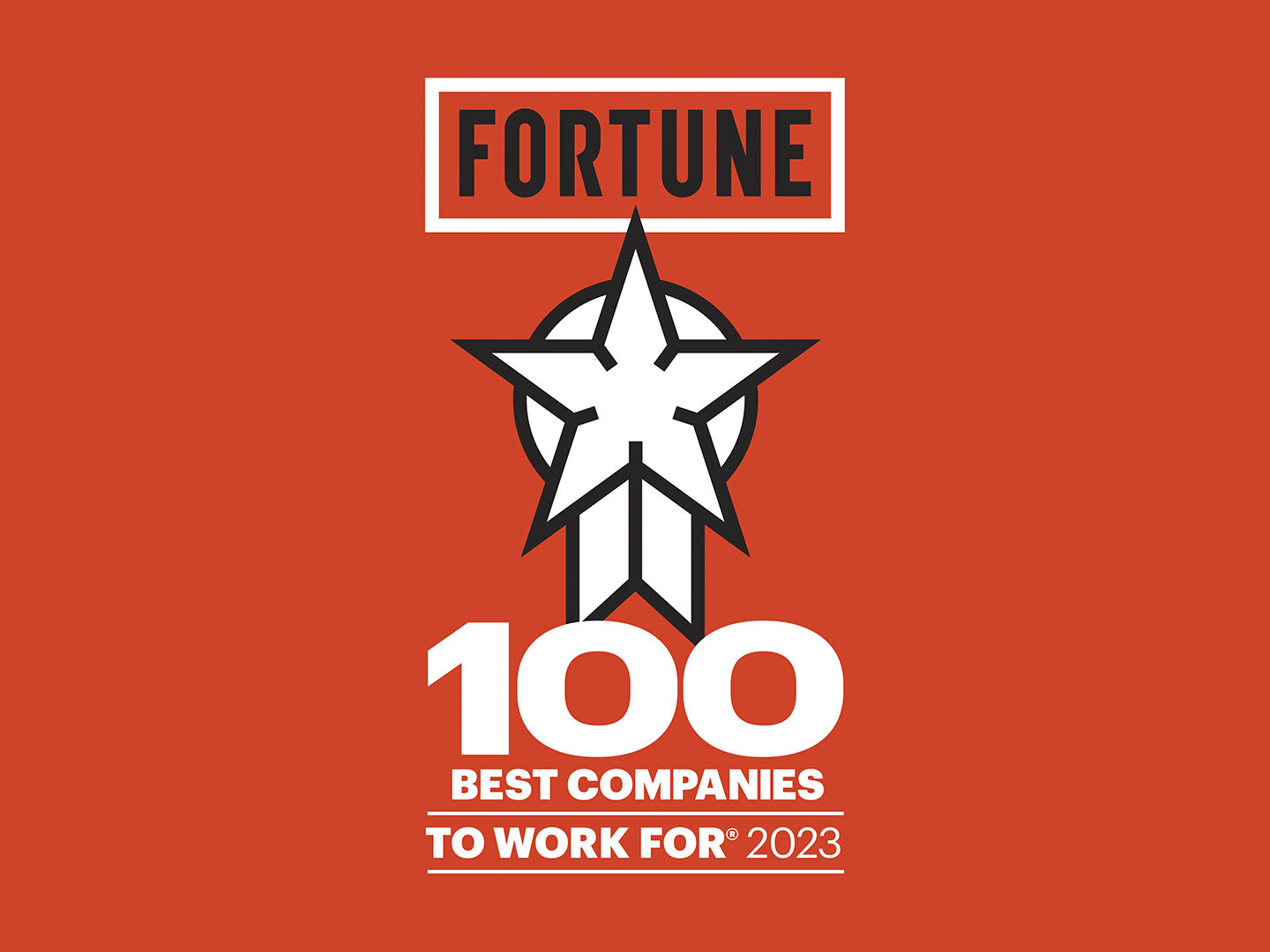 Orange background with the Fortune Top 100 Best Companies To Work For 2023 logo.